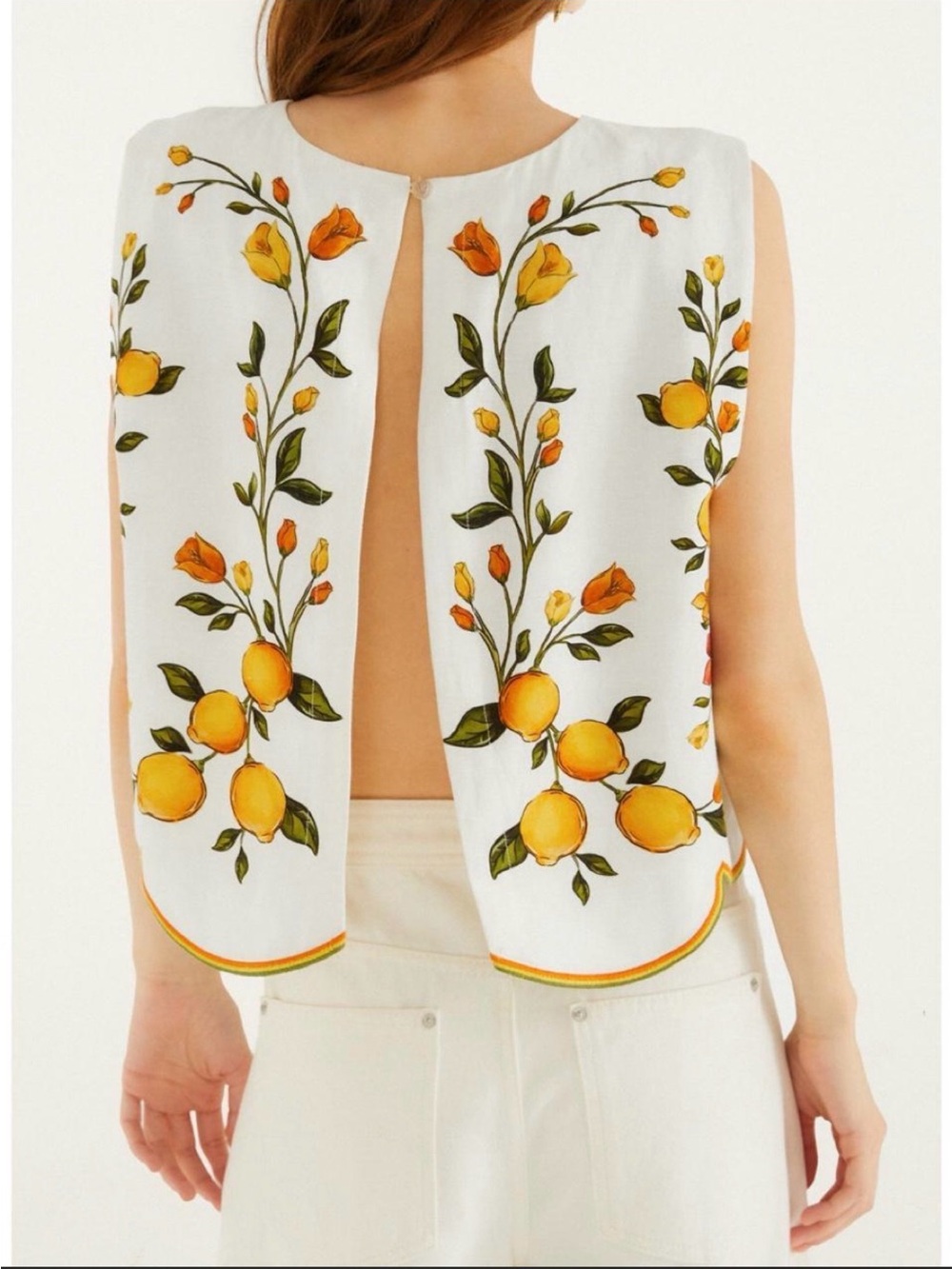 FARM Rio White Cotton Crop Top with Yellow & Orange Embroidery - Picture 4 of 8